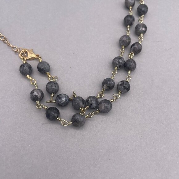 Faceted Nephrite Beads & Pendant Gold Tone Chain Necklace Lobster Closure 18 in - Picture 5 of 6